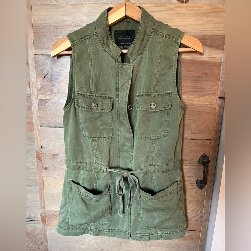 Sanctuary Utility Drawstring Olive Green Vest Jacket